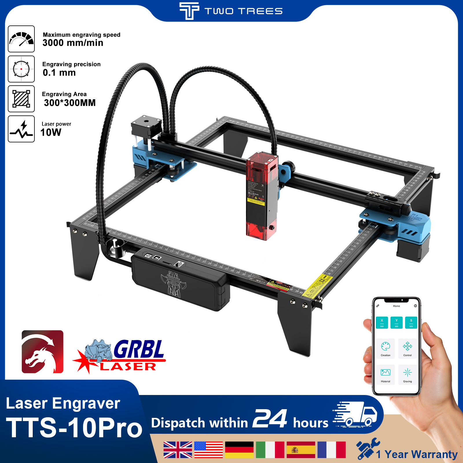 Twotrees TTS-10Pro Laser Engra - Industrial Laser Printing Machine reseña y precio